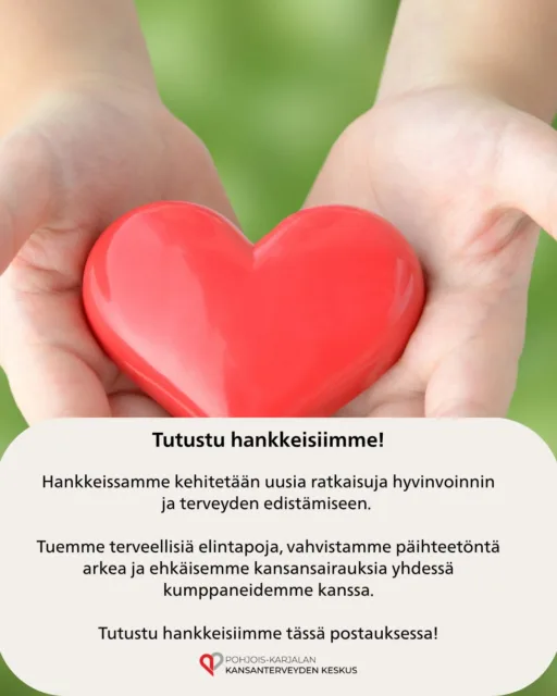 Hanketoiminta on tärkeä osa toimintaamme☀️
Hankkeiden avulla voimme suunnata osaamistamme ja resurssejamme sinne, missä niitä tarvitaan eniten. Edistämme terveyttä ja hyvinvointia muun muassa tukemalla terveellisiä elintapoja, päihteettömyyttä ja kansansairauksien ennaltaehkäisyä. 🫶 Hankkeet toteutetaan laajassa yhteistyöstä eri toimijoiden kanssa!
Hankkeissa syntyy yhteistyötä, uusia toimintamalleja, kohtaamisia,sekä tekoja terveyden ja hyvinvoinnin edistämiseksi.
Tutustu postauksessa syksyllä 2026 käynnissä oleviin hankkeisiin, sekä seuraa hankkeiden kulkua niiden omissa kanavissa!
@ihmistenhuoltoasema @muksuperhe @teo_hanke
#terveys #terveydenedistäminen #hyvinvointi #pohjoiskarjala
