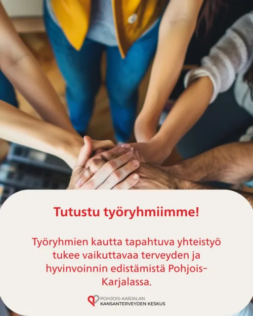 Tutustu Pohjois-Karjalan Kansanterveyden keskuksen työryhmiin, jotka edistävät alueen terveyttä ja hyvinvointia sekä vahvistavat eri toimijoiden välistä yhteistyötä ajankohtaisten hyvinvointiteemojen parissa❤️
Työryhmät ovat tärkeä osa toimintaamme, sillä työryhmät tuovat yhteen eri alojen asiantuntijoita ja yhteistyökumppaneita jakamaan osaamistaan, kehittämään uusia toimintatapoja ja löytämään ratkaisuja hyvinvoinnin haasteisiin☀️
Tutustu aktiivisiin työryhmiimme tässä postauksessa🫶
#terveydenedistäminen #terveys #hyvinvointi #pohjoiskarjala #pohjoiskarjalankansanterveydenkeskus
