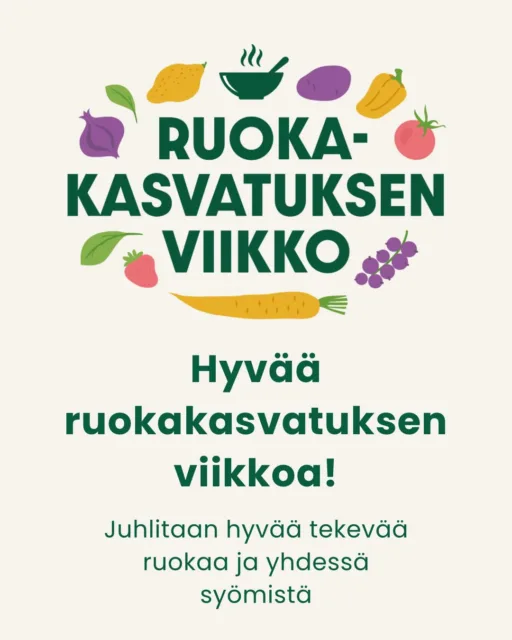 Hyvää ruokakasvatuksen viikkoa 16.-20.3.2026☀️
Ruokakasvatuksen viikolla juhlitaan hyvää tekevää ruokaa ja yhdessä syömisen voimaa🫶